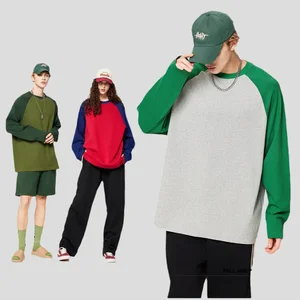 Unisex 100% Cotton High Quality Drop Shoulder Long Sleeve T-Shirt 270G Casual Raglan Baseball Sweatshirts with Printed Pattern