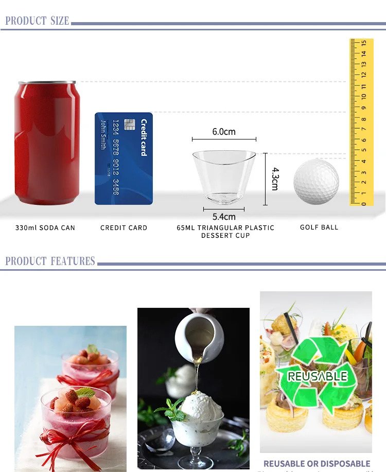 Factory Direct Sell Triangle Plastic Mini Jelly Yogurt Ice Cream Dessert Cups Disposable
