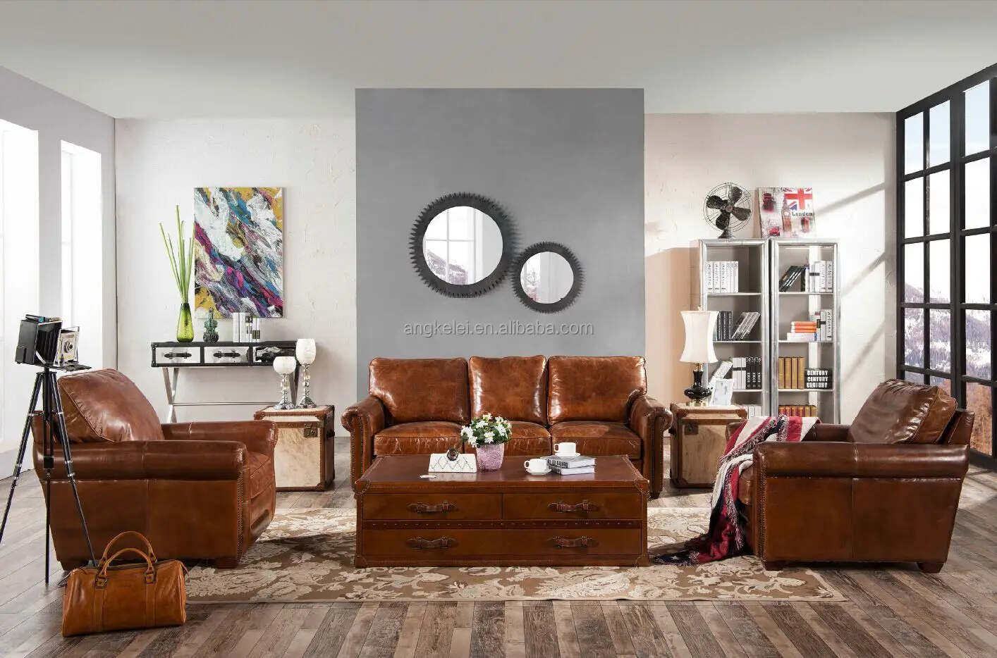 Top Quality Genuine Leather Sectional Sofa 321 Hotel Bedroom Sofa Set