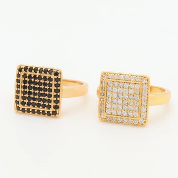 Custom Made square Twinkle Diamond Engagement Rings Golden Women Black Stone hip hop Ring Design unisex