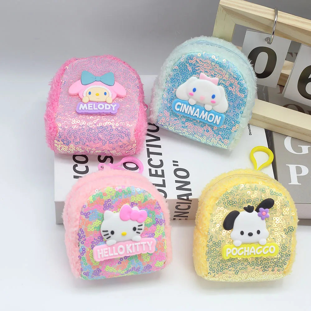 New Colorful Sequin Plastic Coin Purse Cartoon Cute Mini Children's Plush Foldable Hook Loop Closure Keychain Pendant Earphone - Image 4