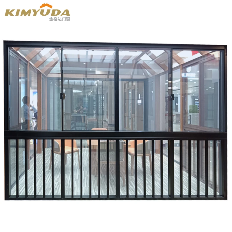 Double Glass Burglar Proof Sliding Window Aluminum Sliding Balcony Window with Security Bars
