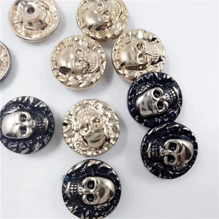 Metal Ghost Head Skull Grease Button Custom Logo New Design Luxury Gold Metal Zinc Alloy Garment Denim Jeans Button