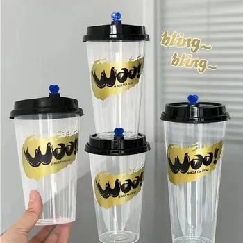 Iced Coffee Cup Plastic with Lid Custom Shape Drinks Plastic Cup for Coffee Clear Disposable Plastic Juice Cups