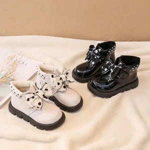Fashion High Quality Children Outdoor Soft Bottom Shoes Bow Frosted Leather Princess Girl Boots