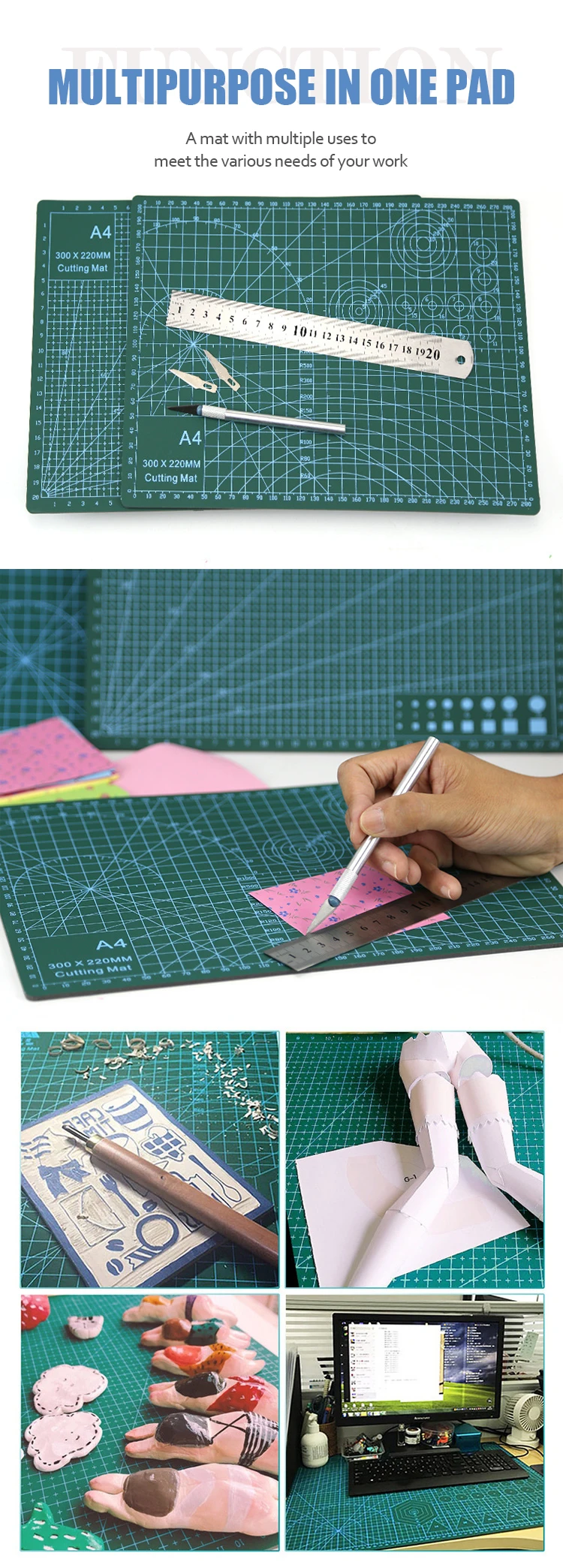 Double Sided Sticky Craft Accessories Mat Sewing Blue Cutting Mat A2 A3