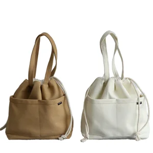 custom logo Ginzeal Portable New Style Ins Fashionable Simple Cotton Lunch Bag Zipper Closure Bucket Canvas Tote Bags Custom Printed Logo