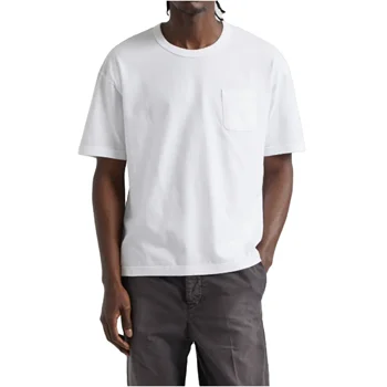 Wholesale  Casual T-Shirt Luxury 100 Cotton Solid Color Short Sleeve  Loose Fit Pocket White  T Shirt