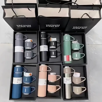 Upgrade 500ML Stainless Steel Thermos Flask Gift Set Two Cups Vacuum Insulated Water Bottle for Corporate Events Business Gifts