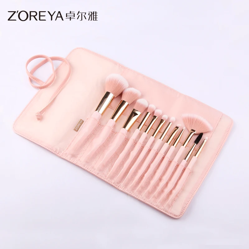ZOREYA 12 pcs makeup brush with pink bag makeup brush set