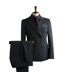Premium Men's Slim Cut Double Breasted Business Suit Elegant Design Worsted Fabric Anti-Shrink Anti-Wrinkle Features for