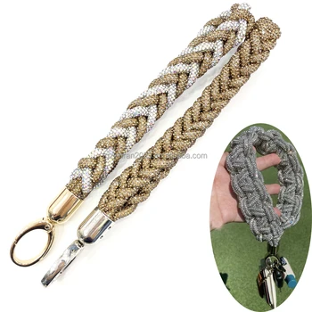 Sp007 custom shinning rhinestone strap for keys handmade crystal mesh rope purse strap