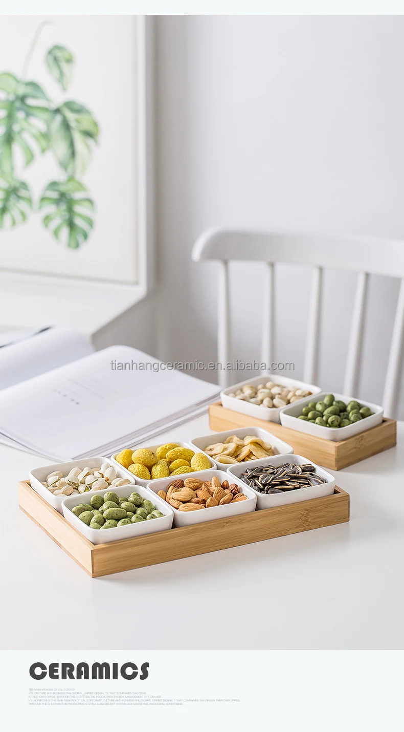 High Quality Nordic ceramic candy box with dried fruit Home multifunctional fruit salad dressing divider Bamboo and Snack plate.jpeg