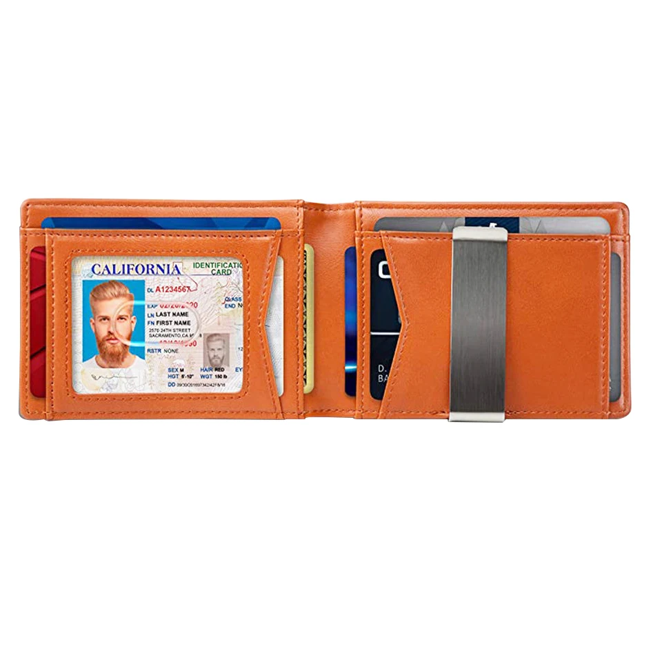 Luxury Leather Money Clip Slim Wallet Rfid Blocking Men Slim Leather