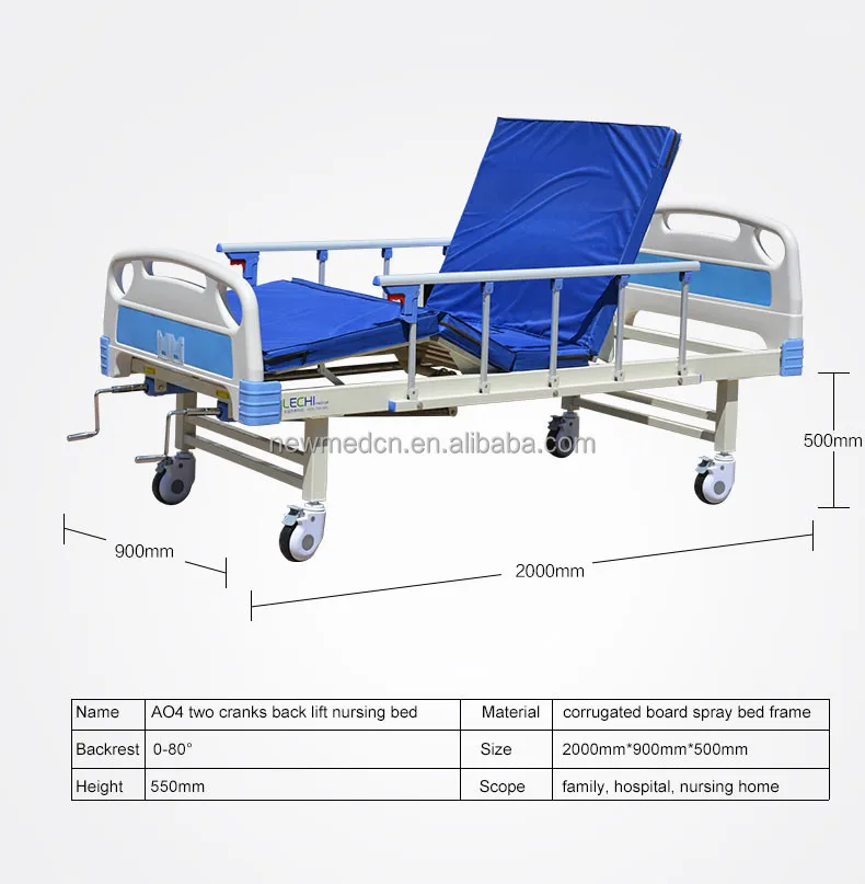 Manual Hospital Bed Adjustable Medical Patient Bed 2 Crank Hospital Bed ...