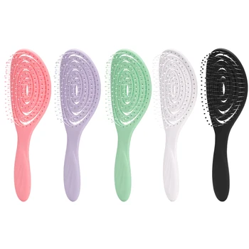 Customize Pink Hair Styling Hair Curved Brush Vent Hollow Elastic Boar Bristle Hairbrush