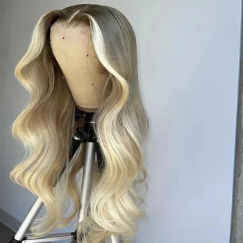 Hot Selling Virgin Human Hair Ombre Blonde Color Body Wave Natural Hairline HD Lace Front Wig For Women