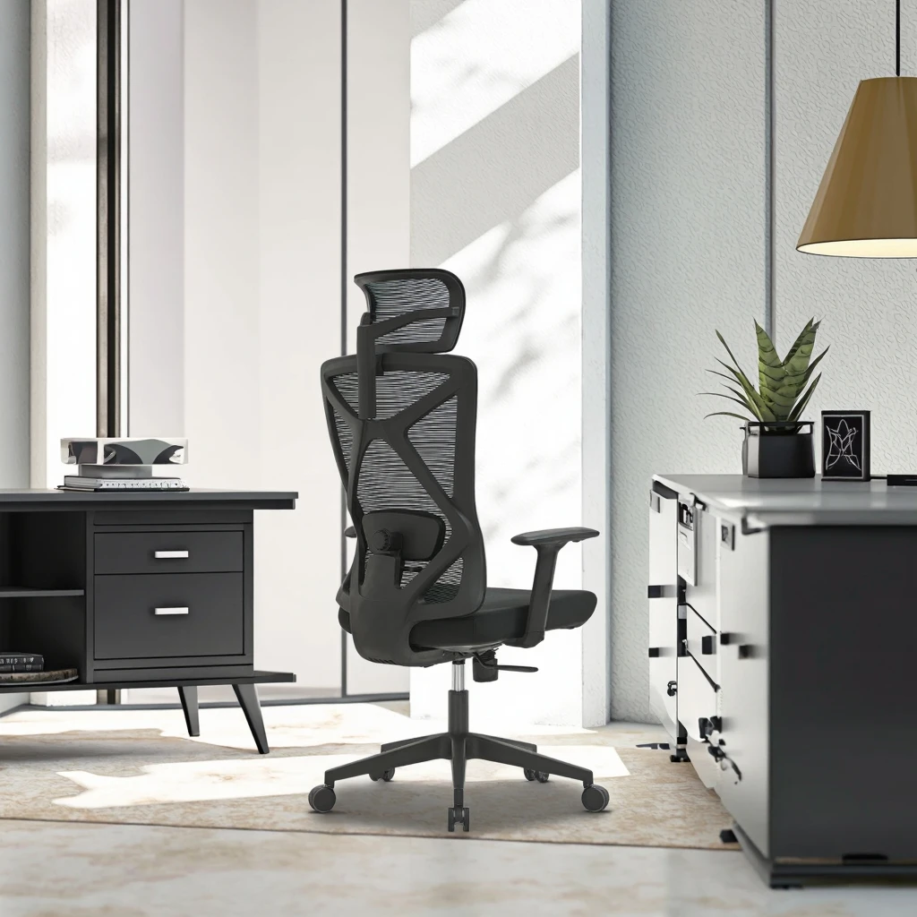 Ergonomic Swivel Chair with Dual-zone Lumbar Support PU Armrests High Back Design for Long Sitting Sessions 6
