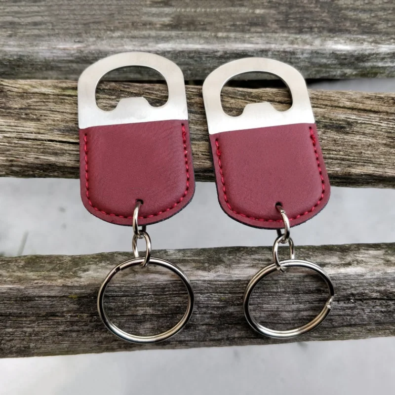 Customized PU Leather Wine Beer Bottle Opener Keychain
