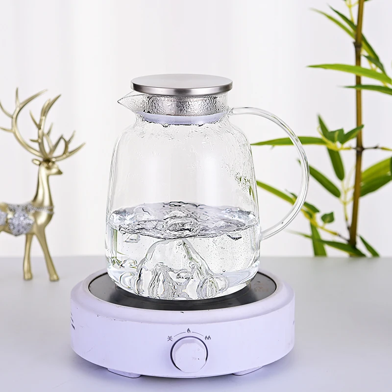 2000 ML Glassware High Borosilicate Glass Tea Pot Set Heat Resistant Clear Glass Tea Pot With Tea Warmer