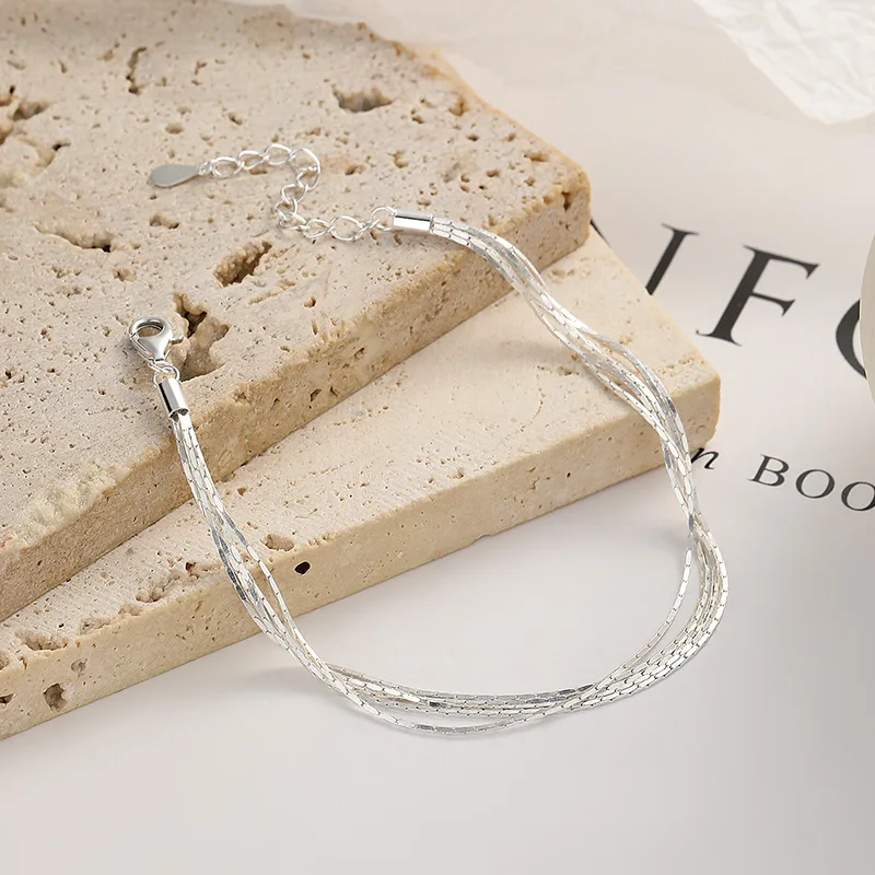 PATISORNA Sterling Silver Bracelets For Women - Layered Dainty Chain Set