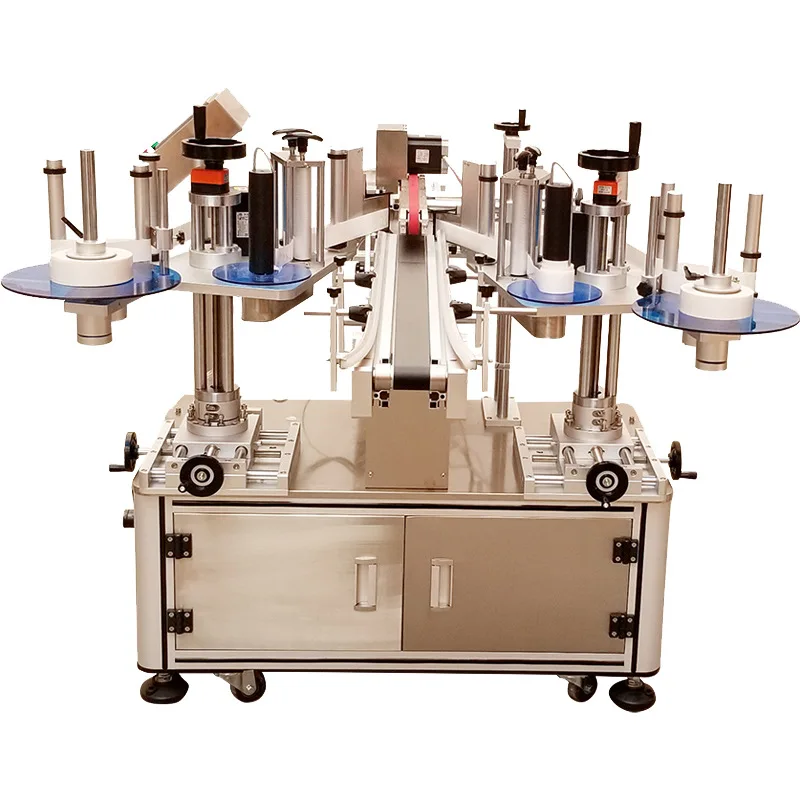 TEBAK Detergent Bottle PLC Control Automatic Round Bottle Double Side Bottles Flat Side Surface Rolling Labeling Machine