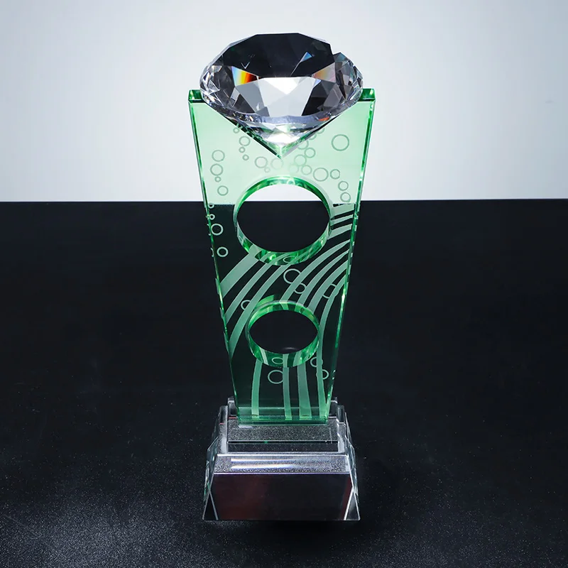 Factory direct custom green k9 Crystal Diamond trophy can be carved and sandblasted inside factory