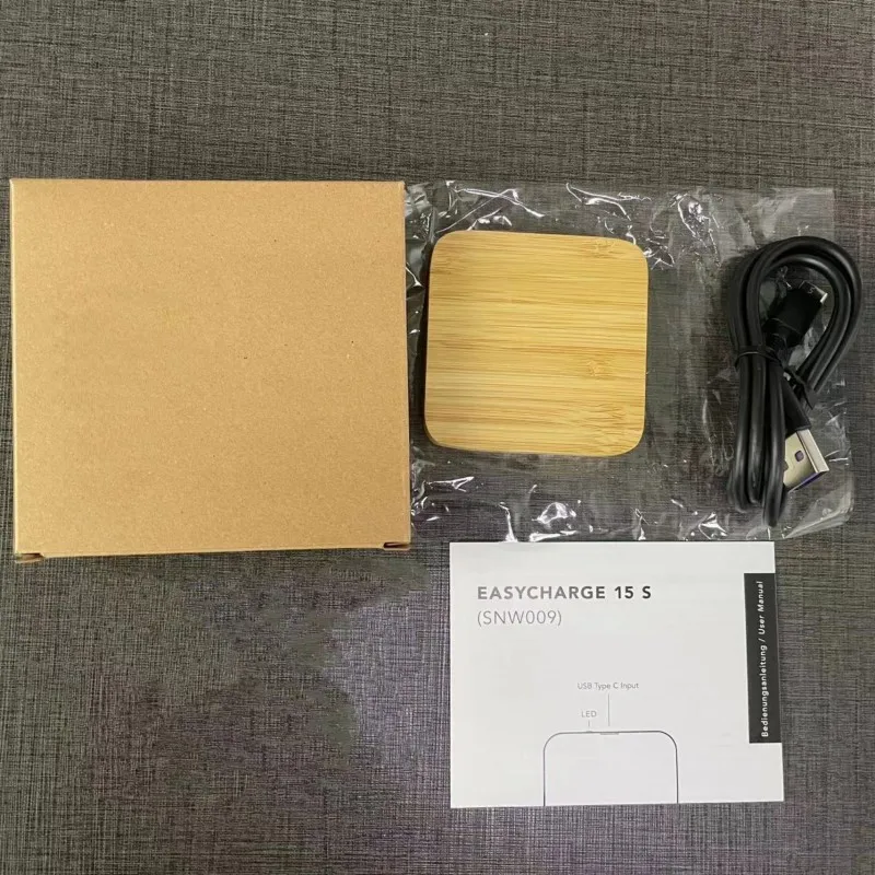 Mini Bamboo Custom Logo 15W Fast Charging Cell Phone Wood Wireless Charger