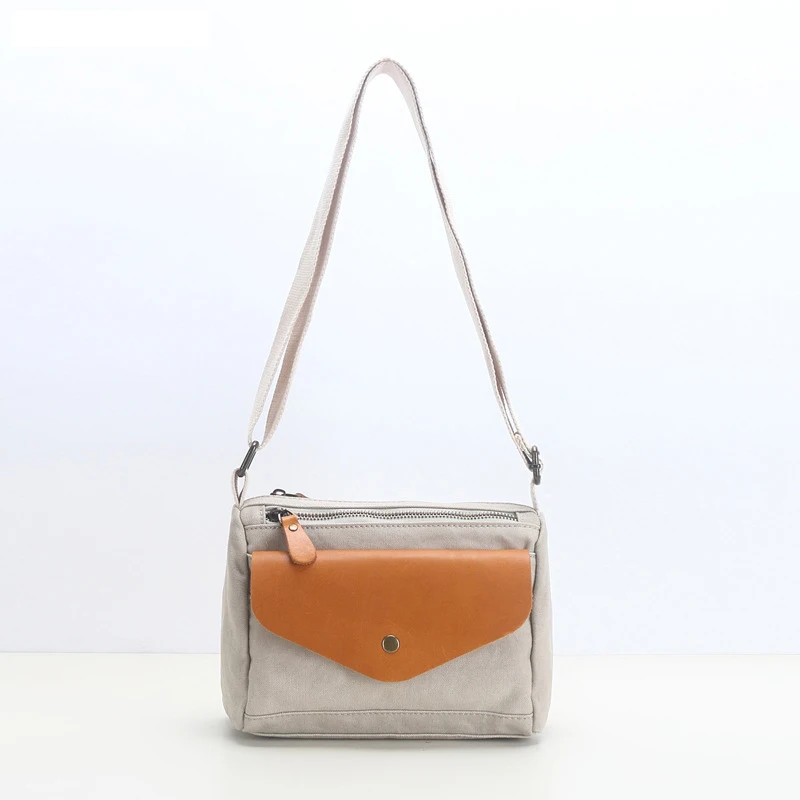 New retro small square bag neutral canvas and cowhide shoulder bag fashion trend messenger bag