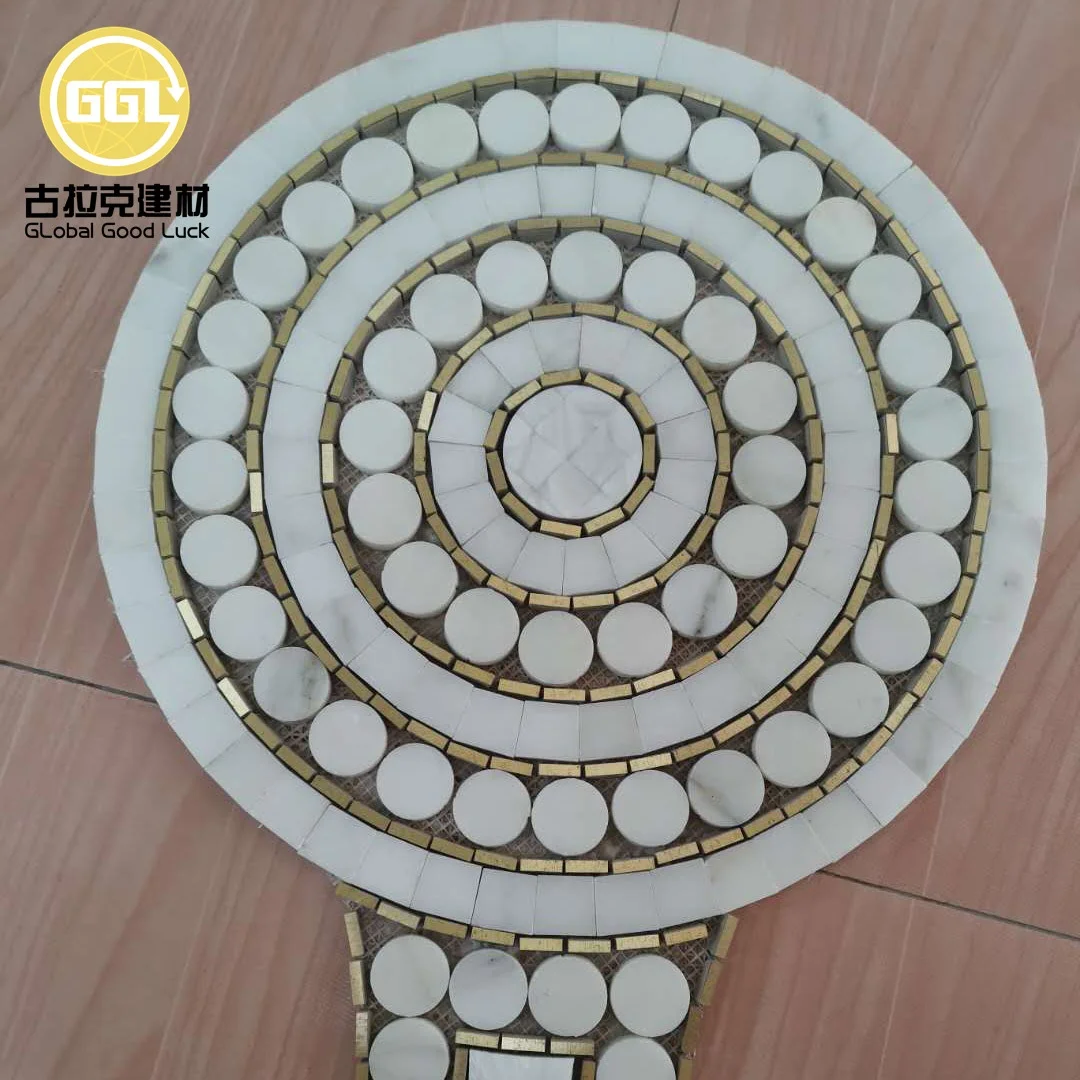 Brass mix White Marble Waterjet Mosaic Wall Tiles For Hotel Project