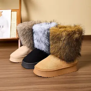 2026 Cross-border New Thick-soled Solid Long Ankle & Bootie Slip-on Snow Boots Warm Autumn Winter Women's Plush