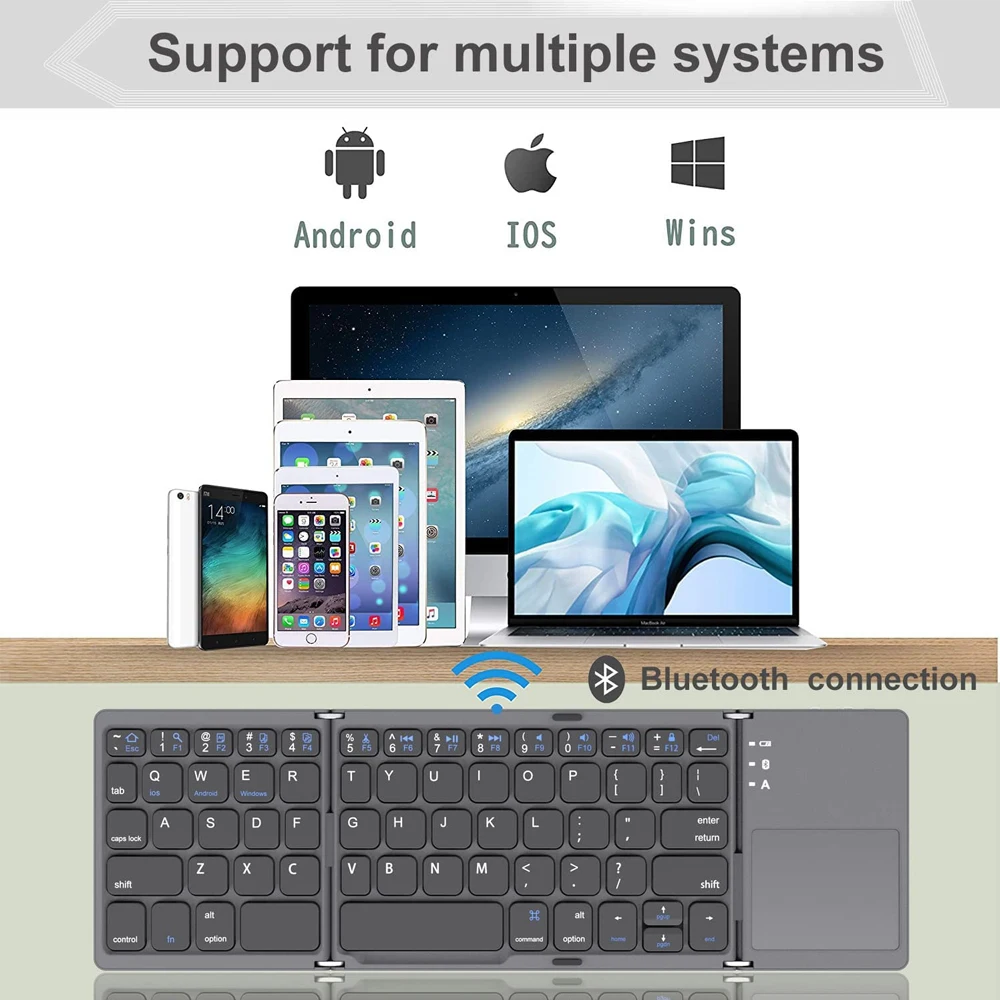 Foldable Bluetooth Keyboard With Touchpad,Portable Bluetooth 5.1