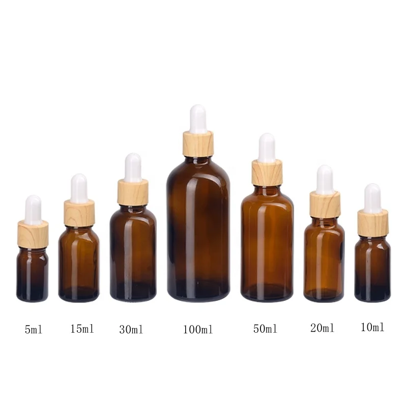 Dropper Glass Bottle 15 ml Frosted Amber Glass Bottles Cosmetic Dropper Bottle with 18 mm Wood Plastic Dropper for Essential Oil