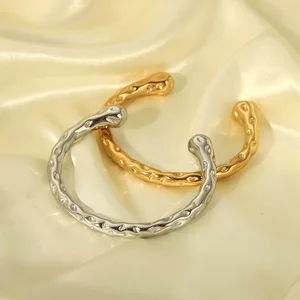 MW Women's Minimalist Fashion 18K Gold-Plated Stainless Steel Irregular Hammered Texture Bracelet