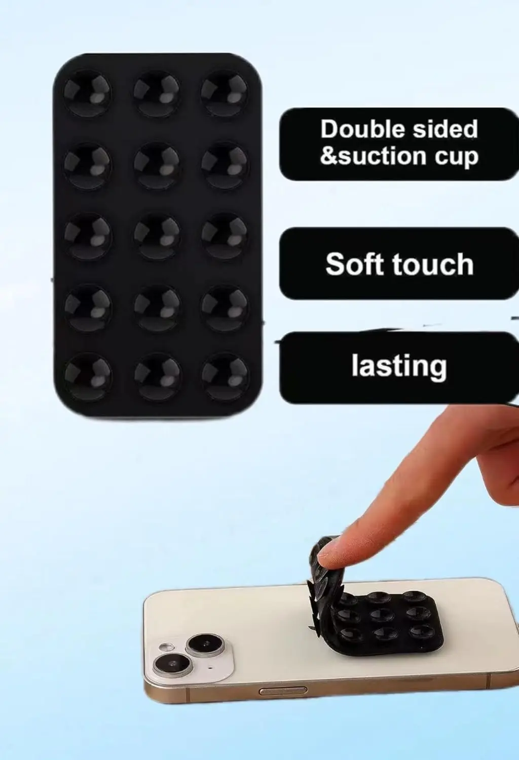 Double Sided Silicone Suction Cup Phone Holders - Black Multipurpose Rectangle Phone Suction Mount - Glue-Free