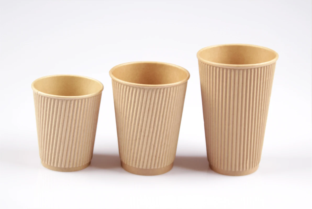 Ripple Paper Cup 6 8 12 16 20oz Double Wall Brown Paper Hot Cups With Dome Lids Paper Cup With Lid for Coffee manufacture
