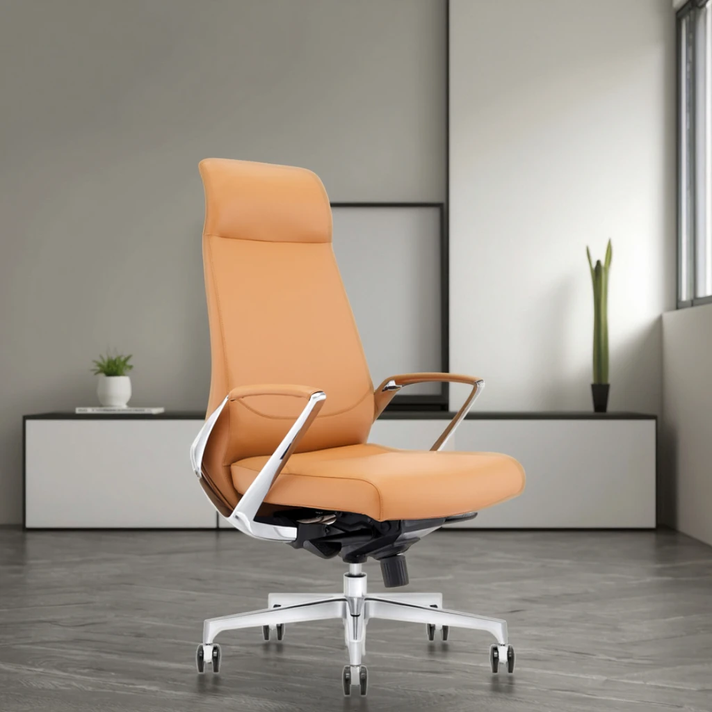 Top Grain Leather Executive Chair Reinforced Steel Core Telescopic Column Commercial Grade 3