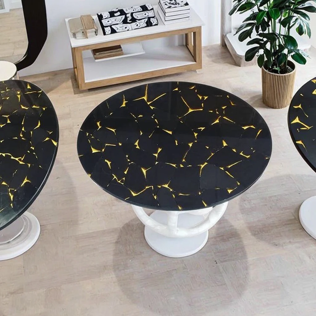 product ydstone high quality natural marble athens black gold plate polished marble dining table-1