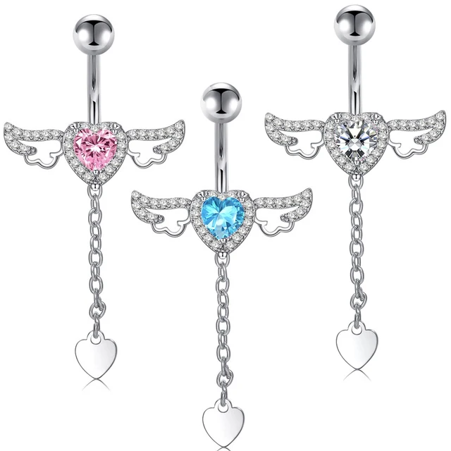 New stainless steel belly ring heart-shaped wing pendant navel nail women's fashionable body accessories