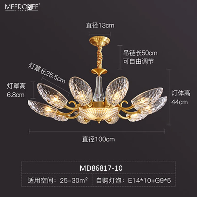 Meerosee Semicircle Transparent Glass Lampshade Chandelier Lamp Lamparas Decorativas Lighting Home Decor Lamp Modern MD86817