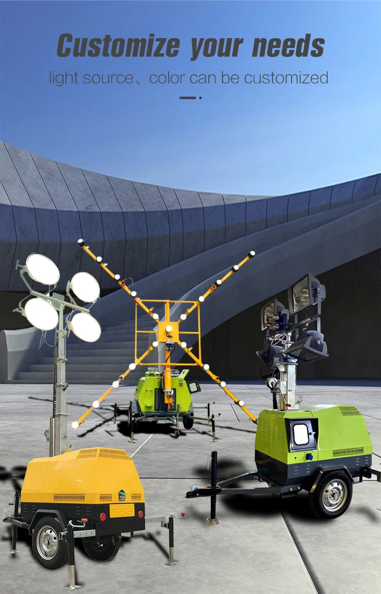 Factory Supply 9m 7m Trailer Mobile Lighting Tower Diesel Power LED with generator for sale details