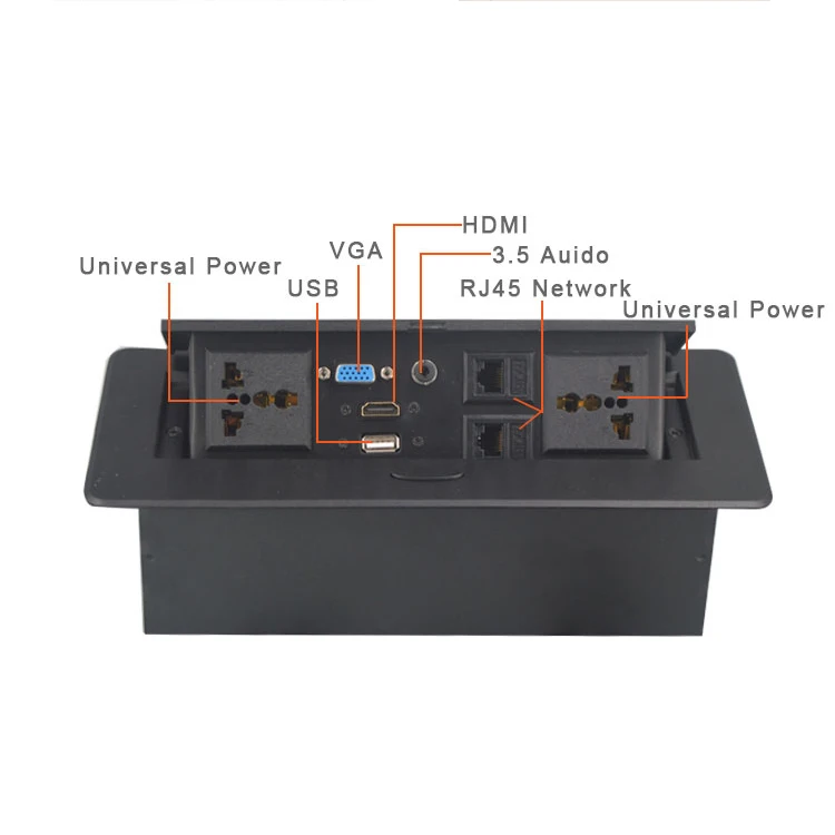 Recessed Office Meeting Table Pop up Desk Power Socket Outlet Zinc Alloy Tabletop Socket With Ce 30cm Wires USB Connector