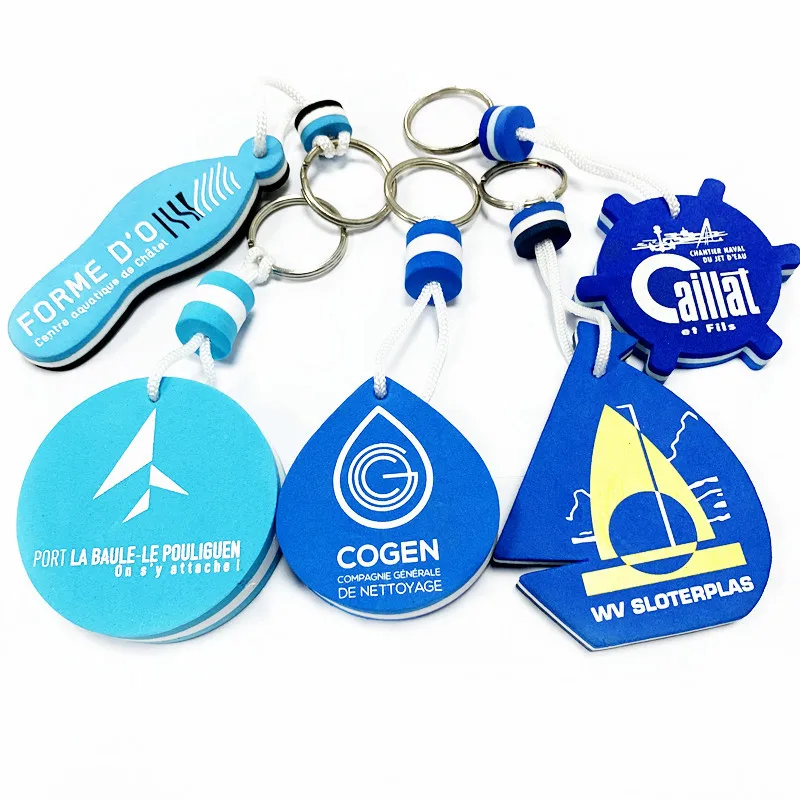 Custom Logo Shape Cylindrical Printed Logo Boat Key Chain EVA Materia Nautical Foam Floating Keychain Iron Portable Customized
