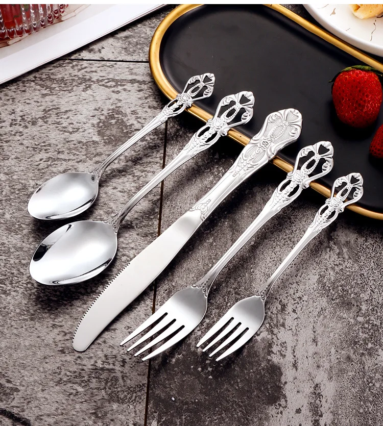 Cubiertos Restaurant Spoon and Fork Set Wedding Bulk Silverware Cutlery Luxury Gold Flatware Set