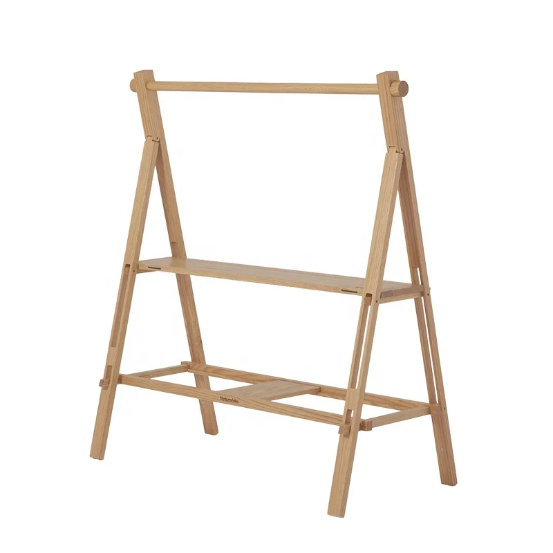 Naturehike Utemøbler Tre Folding Rack Display Stående multifunksjonell massivtrehylle