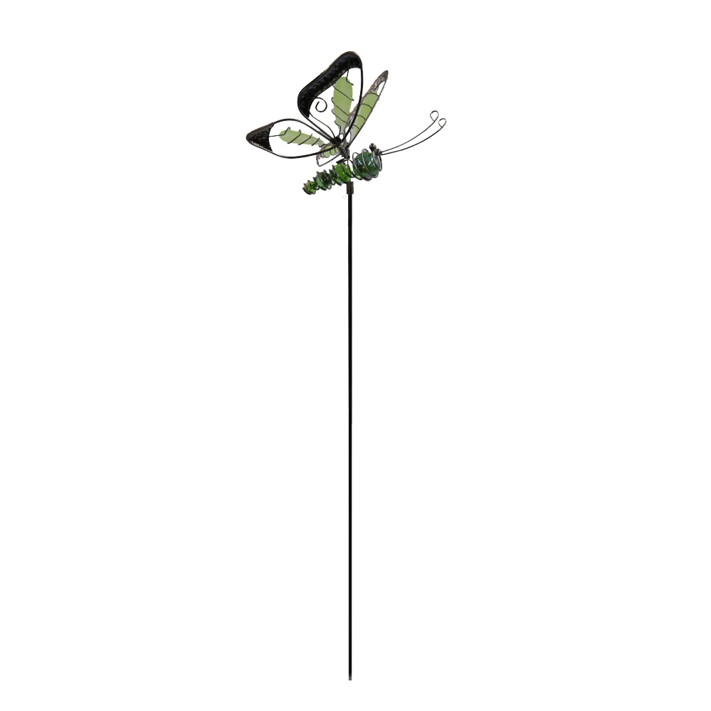 Butterfly Stakes Green Glass Ball Eyeballs Glow in Dark Metal Connected Butterfly  Metal Stakes Green