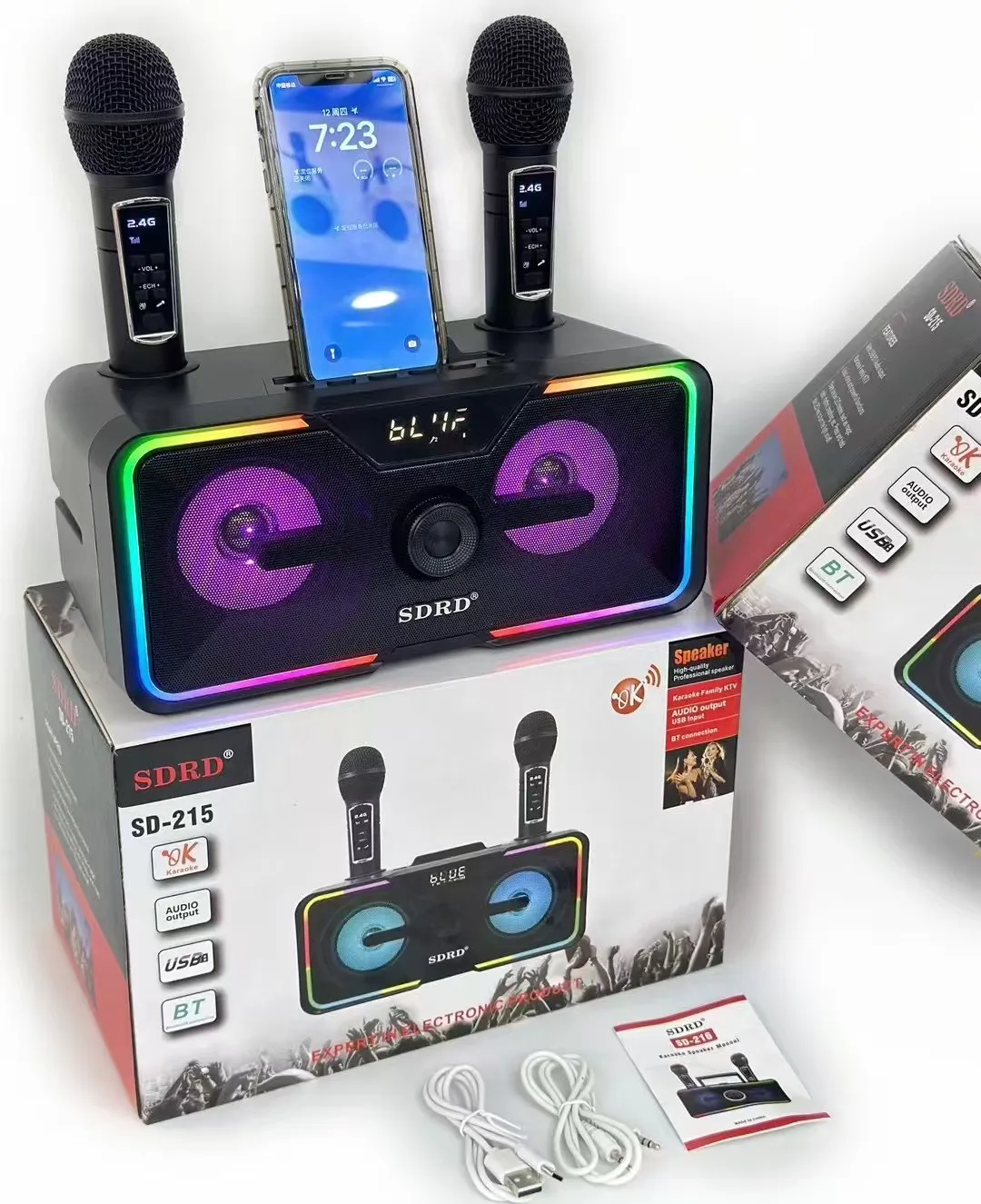 カラオケbLUE SDRD ワイヤレススピーカー 新製品 SDRD SD-215 プロ仕様 LED搭載 ポータブル マイク付き 屋外対応