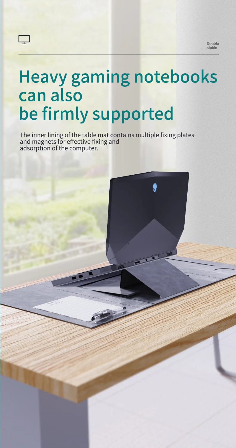 Washable Table Mats with File Folder Stable Adjustable Laptop Phone Holder Stand Bracket Gaming Leather Desk Pad