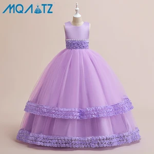 New Year Wedding Party Prom Gown for Girls Children Aged 4-12 Years O-Neck Lace Decoration Crocheted Techniques Satin Fabric