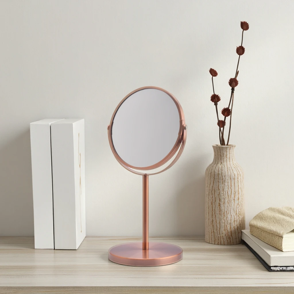 7 Inch Round Double Sided Makeup Mirror Personalized Chrome Rotatable 5X Magnifying with Metal Base for Desktop